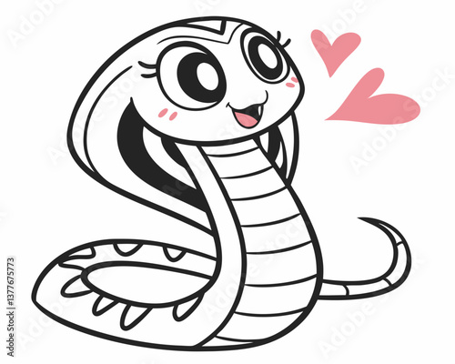 Cute Kawaii Cobra Expressing Happiness with Hearts  