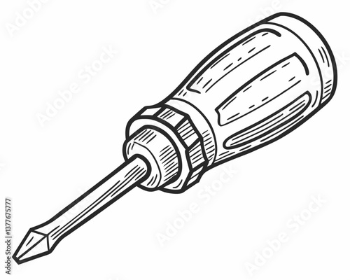 Hand-Drawn Screwdriver Illustration in Black and White  
