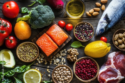Fototapeta Naklejka Na Ścianę i Meble -  Healthy food variety on rustic wooden surface