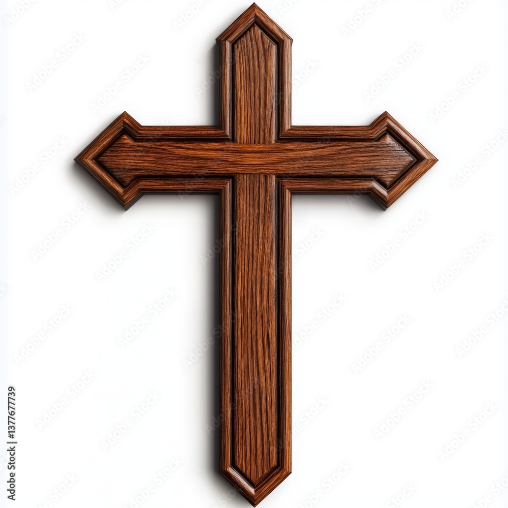 a wooden christian cross with carvings on a white background a wooden christian cross with carvings on a white background