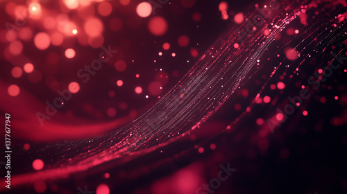 Futuristic red data stream with glowing particles