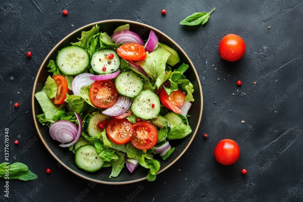 Fresh vegetable salad in a dark bowl (1) Fresh vegetable salad in a dark bowl (1)