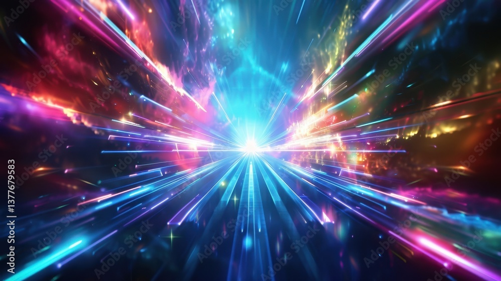 Obraz premium Holographic Beam: A beam of light in 3D art, representing holographic projections, high-tech interfaces, or virtual elements, adding a futuristic, digital feel to the scene.