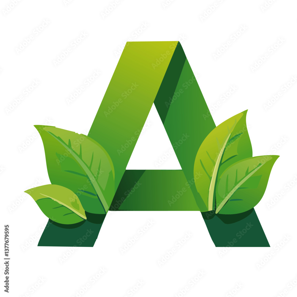 green Letter vector A with leaves eco icon logo design