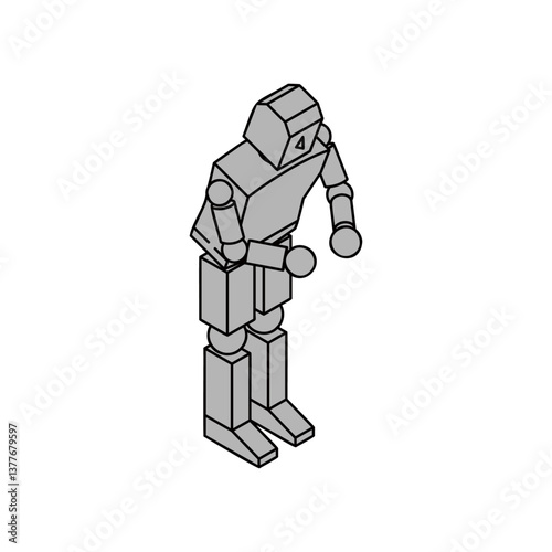 お辞儀している人型ロボットのアイソメ素材_2