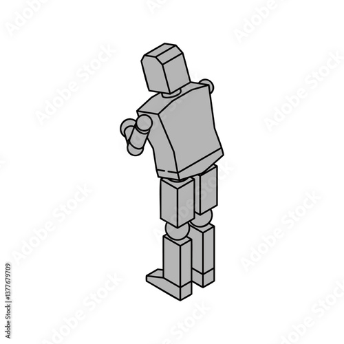お辞儀している人型ロボットの後ろ姿のアイソメ素材_2