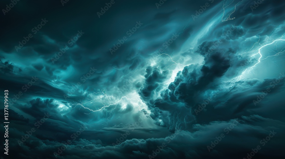 Stormy Sky: A dark, moody sky with flashes of dramatic lightning, evoking tension and power, creating an intense, charged atmosphere in the scene.