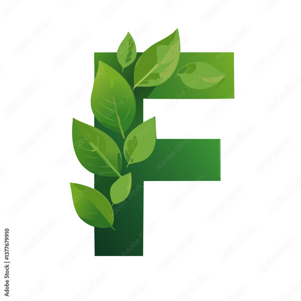 green Letter vector F with leaves eco icon logo design