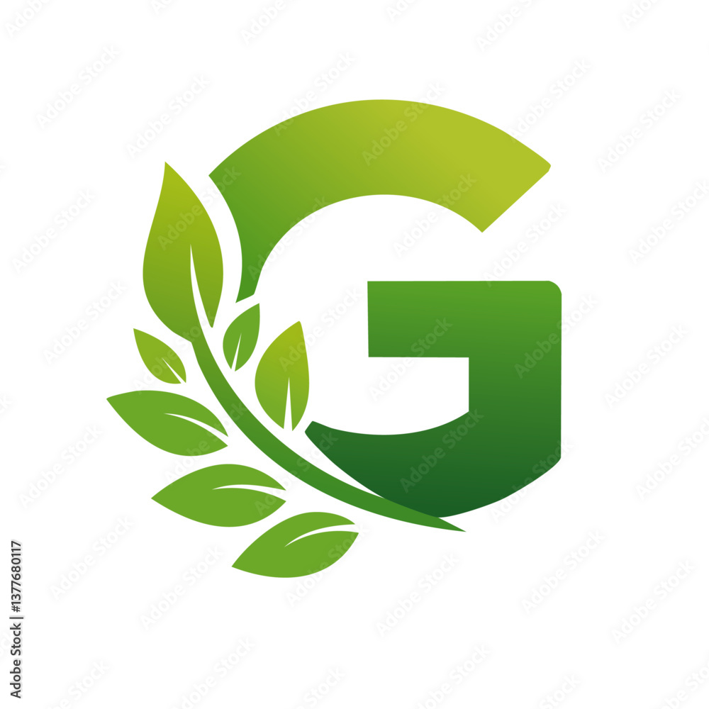 green Letter vector G with leaves eco icon logo design