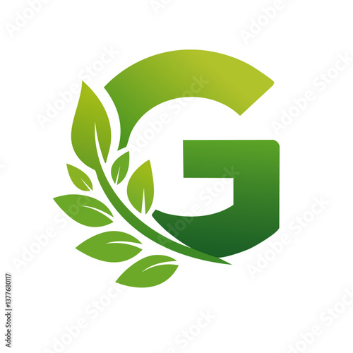 Obraz na płótnie green Letter vector G with leaves eco icon logo design w salonie