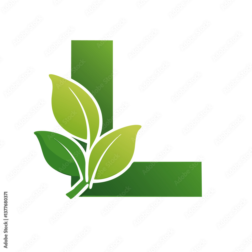 green Letter vector L with leaves eco icon logo design