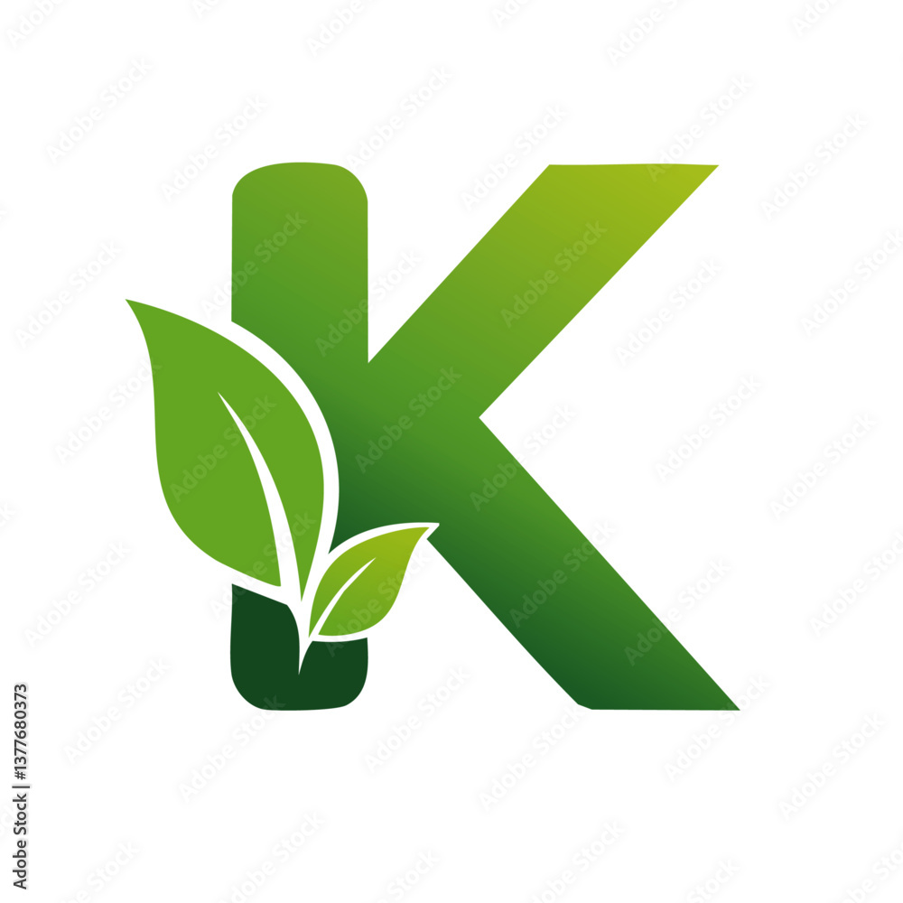 green Letter vector K with leaves eco icon logo design