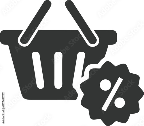 Discount Icon with Shopping Basket Isolated on Transparent Background Design