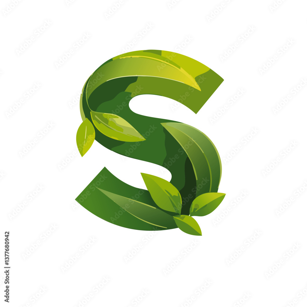 green Letter vector S with leaves eco icon logo design