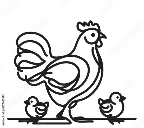 Chicken with chickens doodles sketch