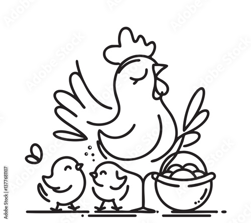 Chicken with chickens doodles sketch