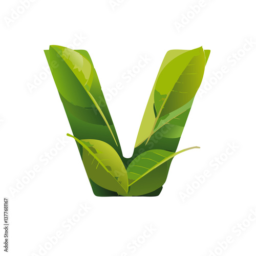 Obraz na płótnie green Letter vector V with leaves eco icon logo design w salonie