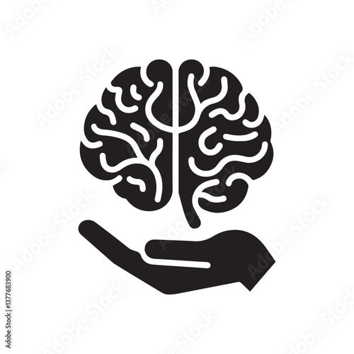 Human brain black silhouette isolated vector on white background, clip art
