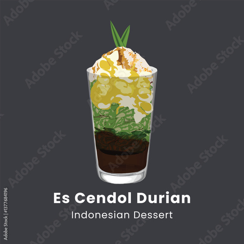 Vector illustration of Es cendol dawet traditional Indonesian iced sweet dessert