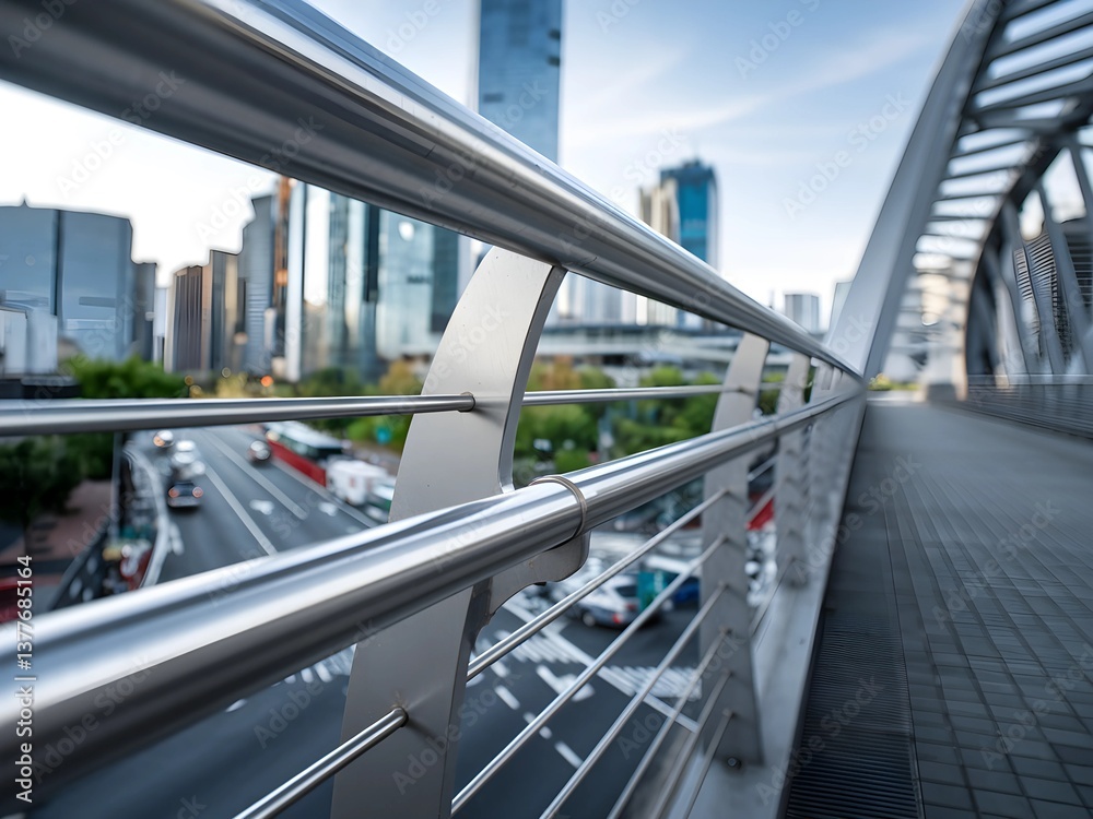 Fototapeta premium Modern City Bridge Railing with Urban View
