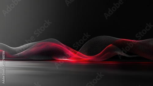 Abstract digital waveform with red and gray dots on black background