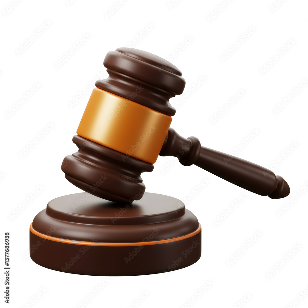 Brown Wooden Gavel 3D Rendering on Sound Block Brown Wooden Gavel 3D Rendering on Sound Block