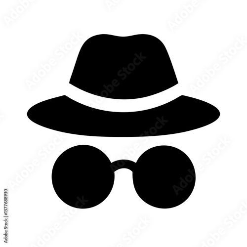 
Incognito Spy Detective Hat Glasses Vector Icon Silhouette