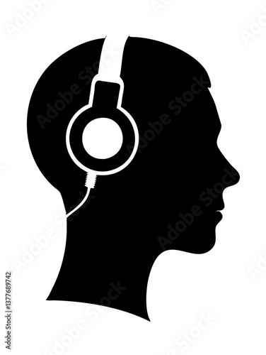 Head with Headphones Vector Illustration