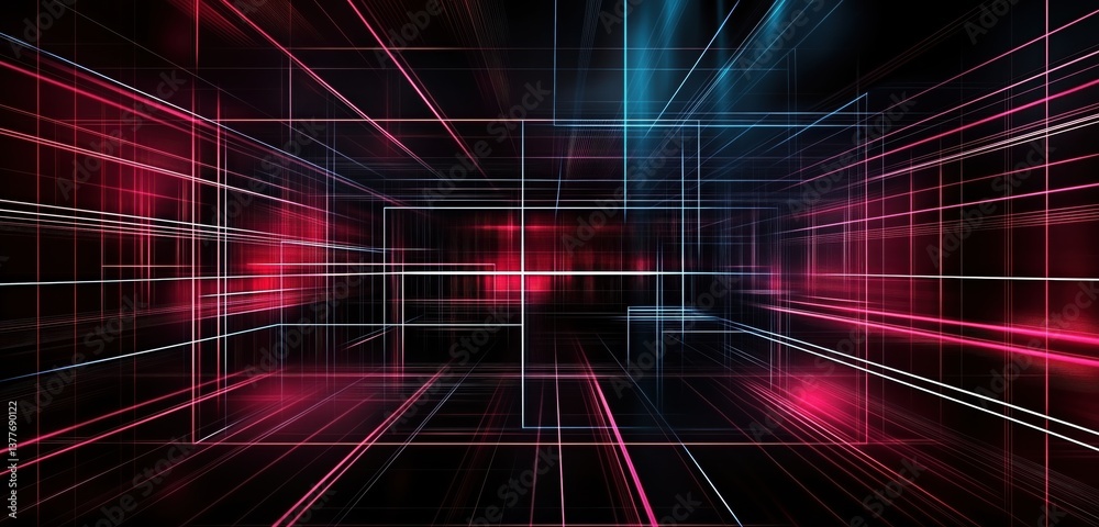 Obraz premium Dynamic Abstract Lines and Grids in Neon Colors Creating a Futuristic Environment