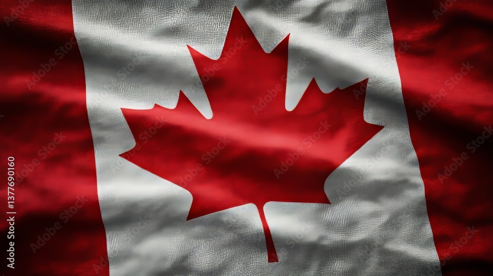 Canadian Flag, A Symbol Of National Identity And Pride, Displayed With A Waving Texture Canadian Flag, A Symbol Of National Identity And Pride, Displayed With A Waving Texture