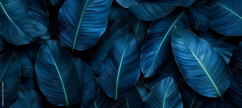 Dark And Moody Pattern Of Tropical Spathiphyllum Cannifolium Plant Leaves, Natural Background. Dark And Moody Pattern Of Tropical Spathiphyllum Cannifolium Plant Leaves, Natural Background.