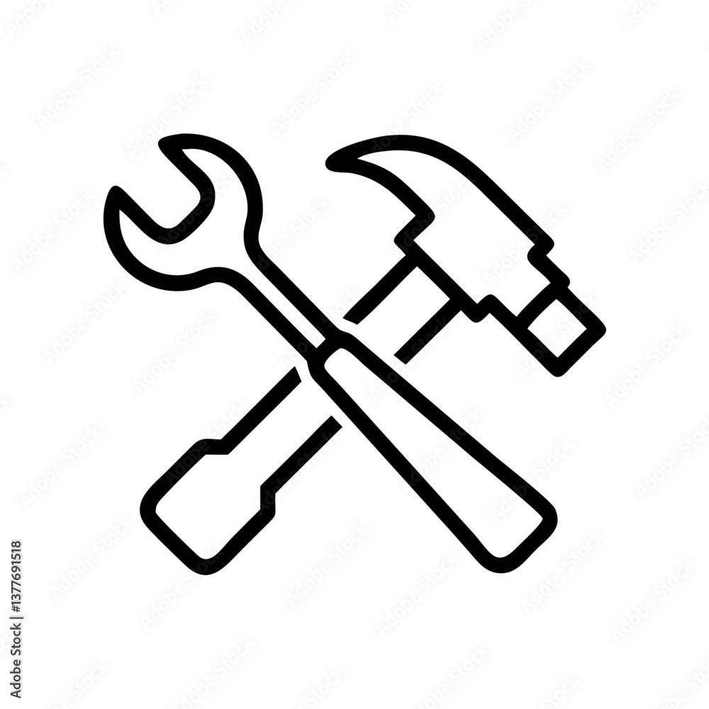 Wrench and Hammer Icon Vector Illustration. Repair Tools Outline Wrench and Hammer Icon Vector Illustration. Repair Tools Outline