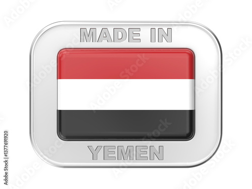 Free Download Made in Yemen, silver badge with the flag of Yemen - GFXLoad