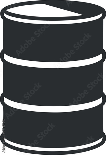 Black industrial oil barrel icon representing storage and transportation of petroleum products.