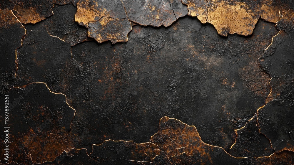 Obraz premium A black and gold wall with cracks and holes