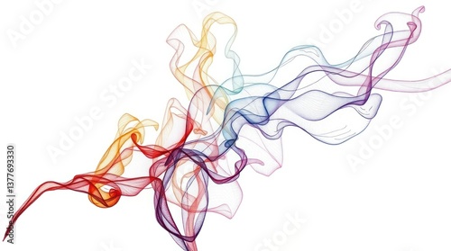Abstract Colorful Smoke Wave on White Background Art Illustration Design