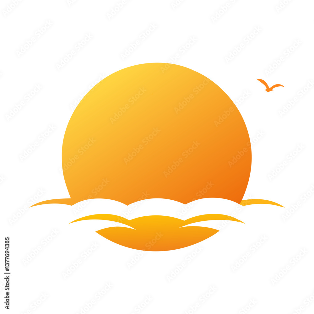 unset with Clouds and Bird Icon Vector Illustration unset with Clouds and Bird Icon Vector Illustration