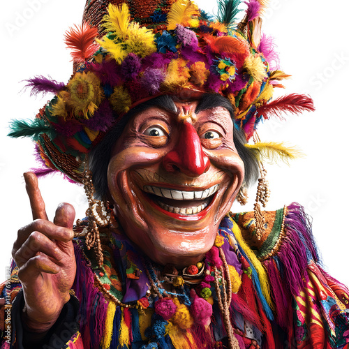 Nyo Carnavalon character dances joyfully during the vibrant carnival celebration in February