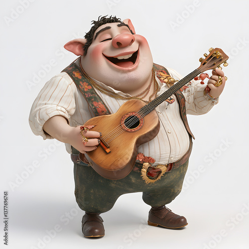 Nyo Carnavalon character with joyful expression plays the violin, celebrating carnival festivities