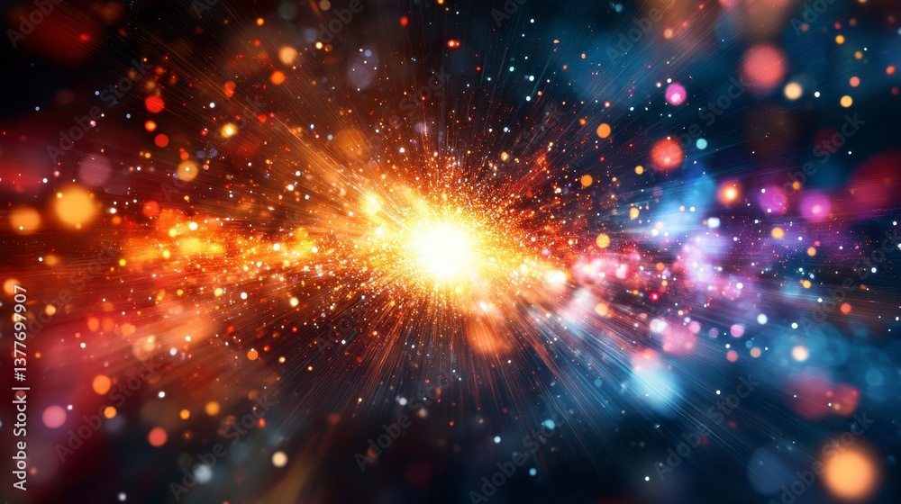 Vibrant Cosmic Explosion with Colorful Stars and Light Rays Effect Vibrant Cosmic Explosion with Colorful Stars and Light Rays Effect