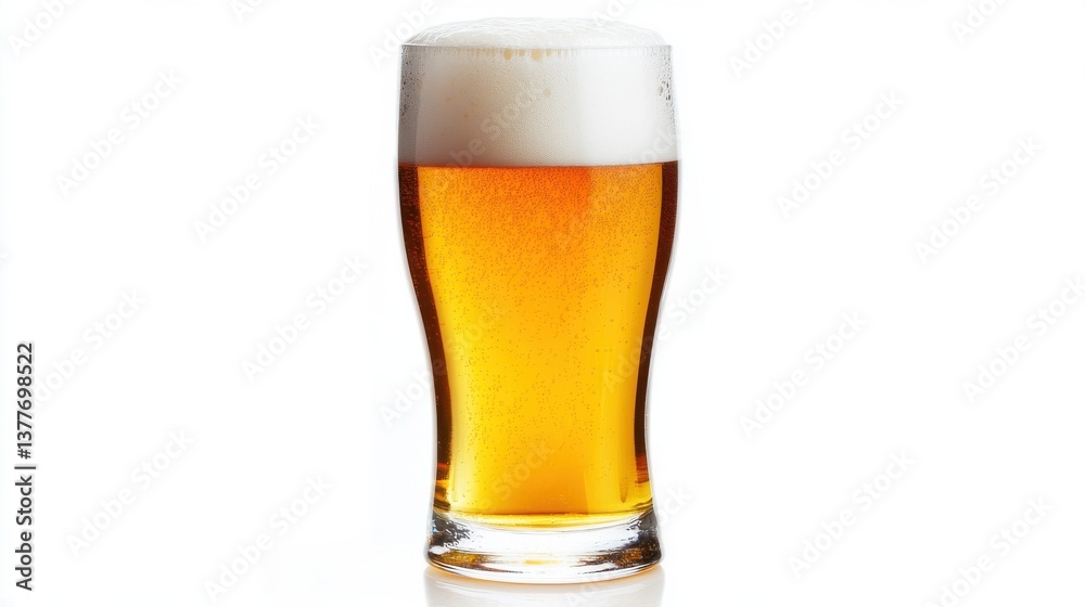 A tall glass filled with pale golden beer showcases a thick frothy head. The drink appears chilled and inviting, perfect for a leisurely gathering or a warm day A tall glass filled with pale golden beer showcases a thick frothy head. The drink appears chilled and inviting, perfect for a leisurely gathering or a warm day
