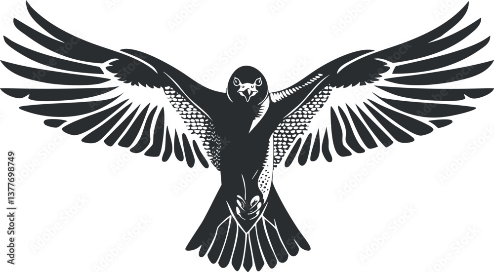 Obraz premium Black and white eagle silhouette with wings spread wide, symbolizing freedom and majesty.