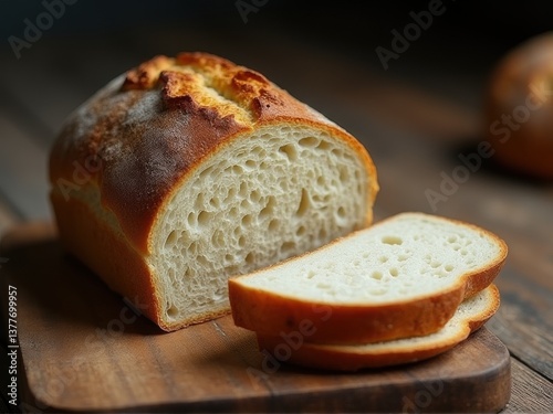 Freshly baked artisan bread on wooden board