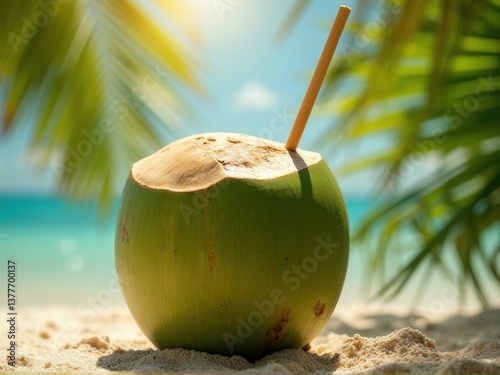 Fresh coconut water served in natural coconut shell