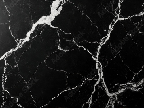 Polished black marble texture with bold white veins