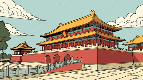 Vibrant Vector of the Forbidden City with Traditional Chinese Architecture. Perfect for: Chinese New Year, China National Day, China