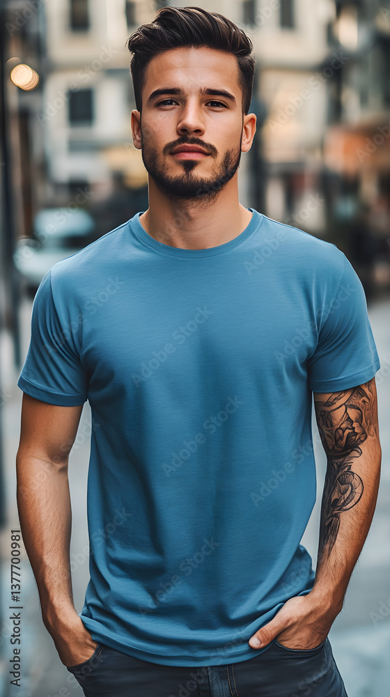 Blue tshirt mockup with cool model Blue tshirt mockup with cool model