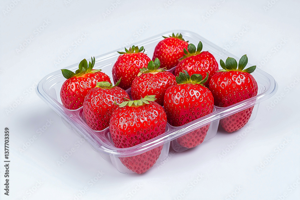 Fresh ripe large strawberries in a plastic container Fresh ripe large strawberries in a plastic container