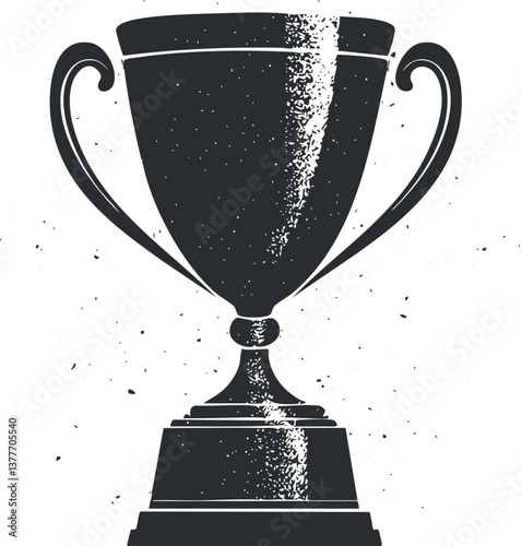Black and white illustration of a trophy symbolizing success and achievement in competitions.
