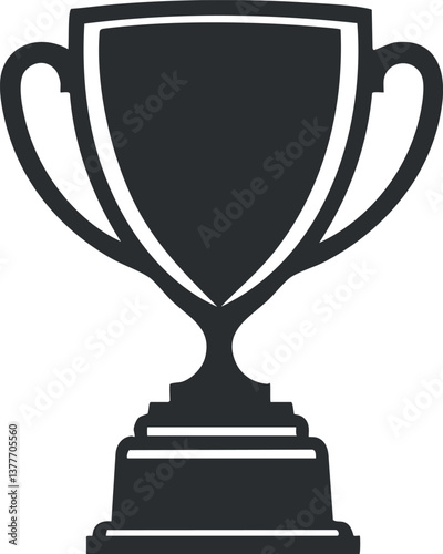 Black and white illustration of a trophy symbolizing success and achievement in competition.